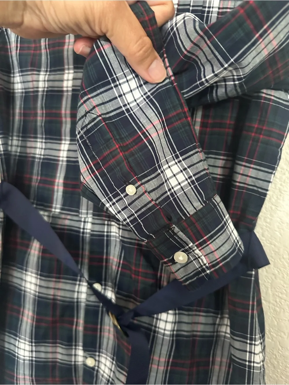 Ralph Lauren Girls Plaid Shirt Dress Long Sleeve Belted Navy/Green/Red Size 16